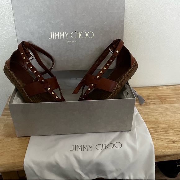 Jimmy Choo Tan Sandals with Stud Accents - Picture 1 of 7
